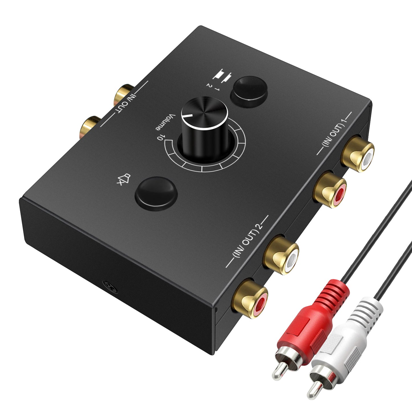 Audio Switch Audio Stereo Switcher Passive Speaker Headphone Manual Selector Splitter Box with Mute Button and No External Power Required (RCA)