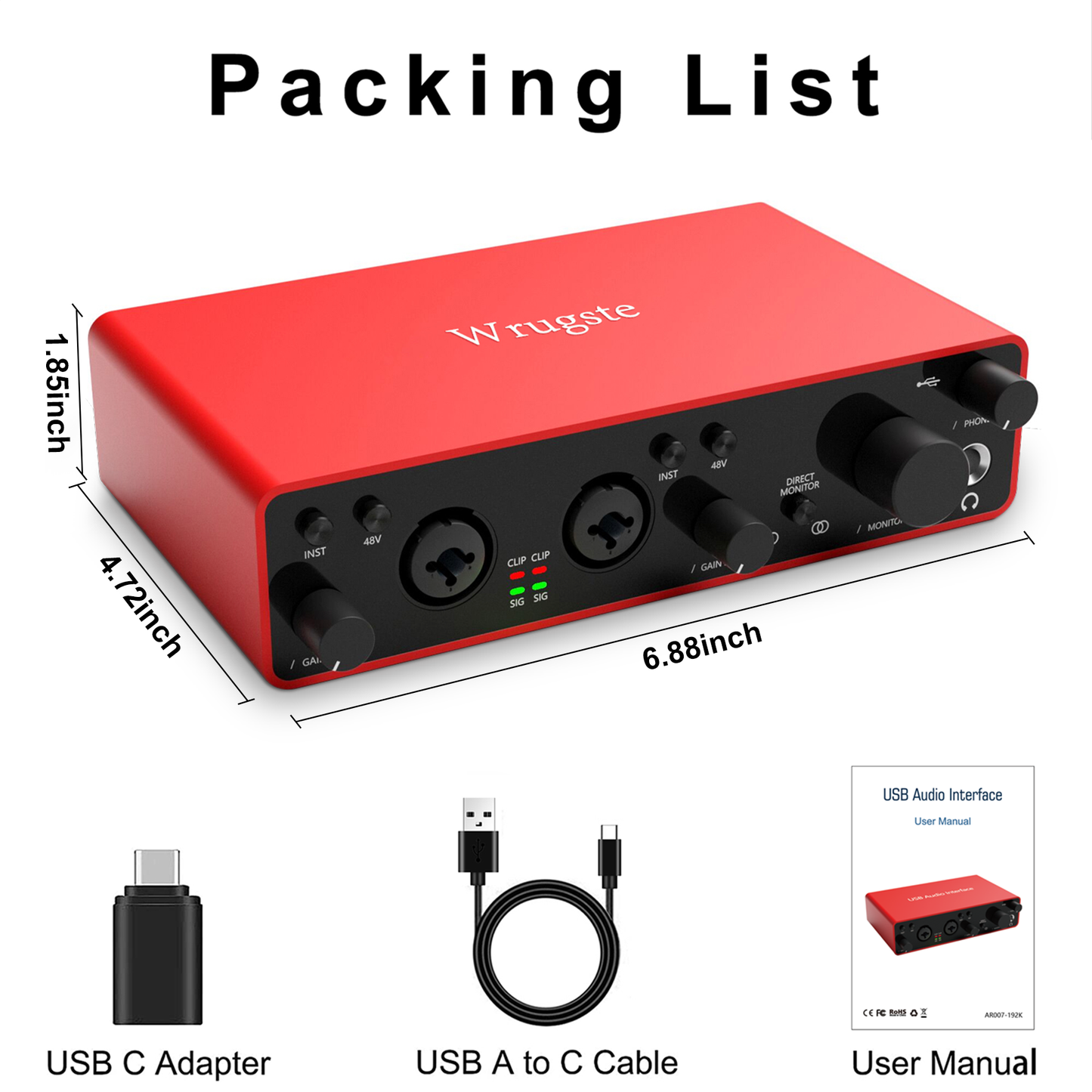 2i2 USB Audio Interface for Recording Podcasting,Streaming,Recording, Songwriting, Streaming and Podcasting,Plug and Play,Noise-Free,XLR Audio Interface (Red)