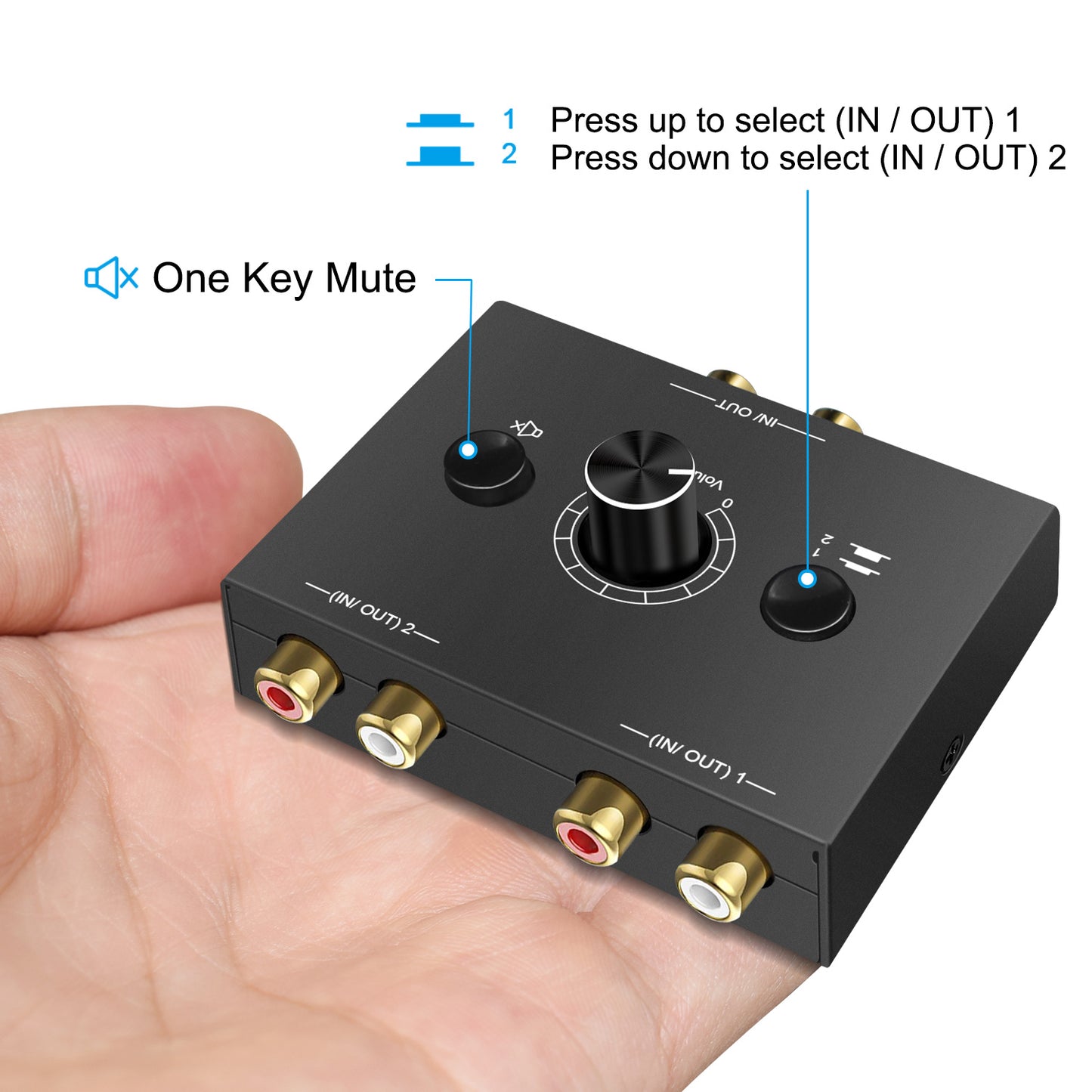 Audio Switch Audio Stereo Switcher Passive Speaker Headphone Manual Selector Splitter Box with Mute Button and No External Power Required (RCA)