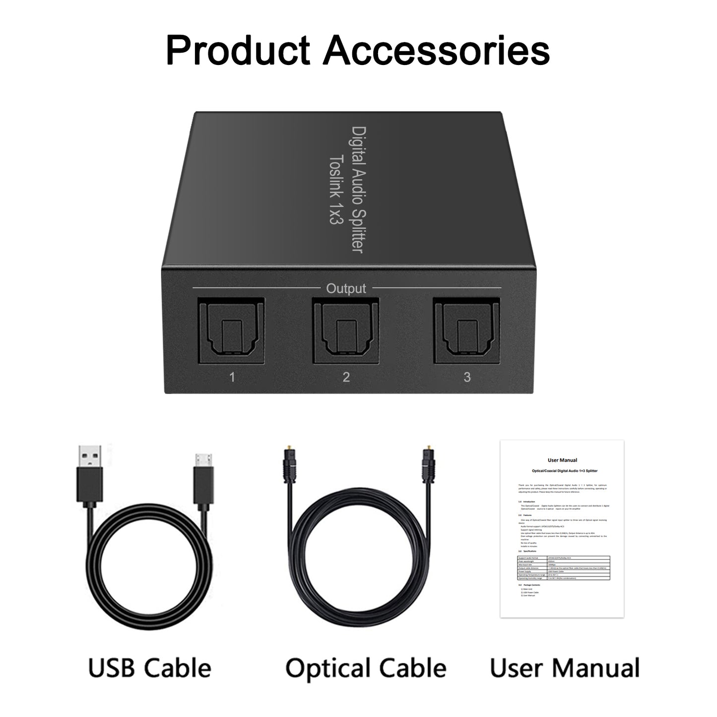 Dacimora Optical Audio Splitter 1x3,Digital Optical Splitter 1 in 3 with IR Remote/Power Adapter Support PCM2.0 5.1CH DTS AC3