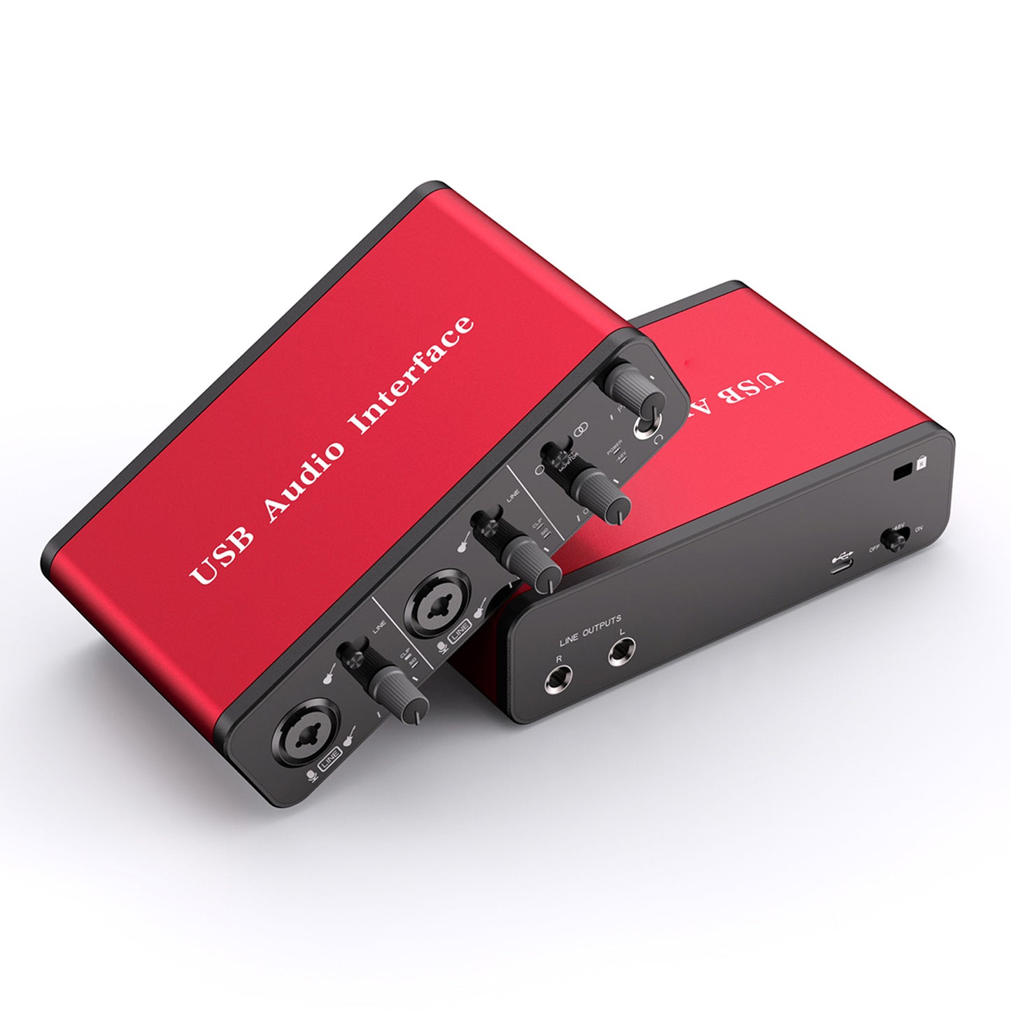 2i2 USB Audio Interface for Recording Podcasting,Streaming,Recording, Songwriting, Streaming and Podcasting,Plug and Play,Noise-Free,XLR Audio Interface (Red and Black)