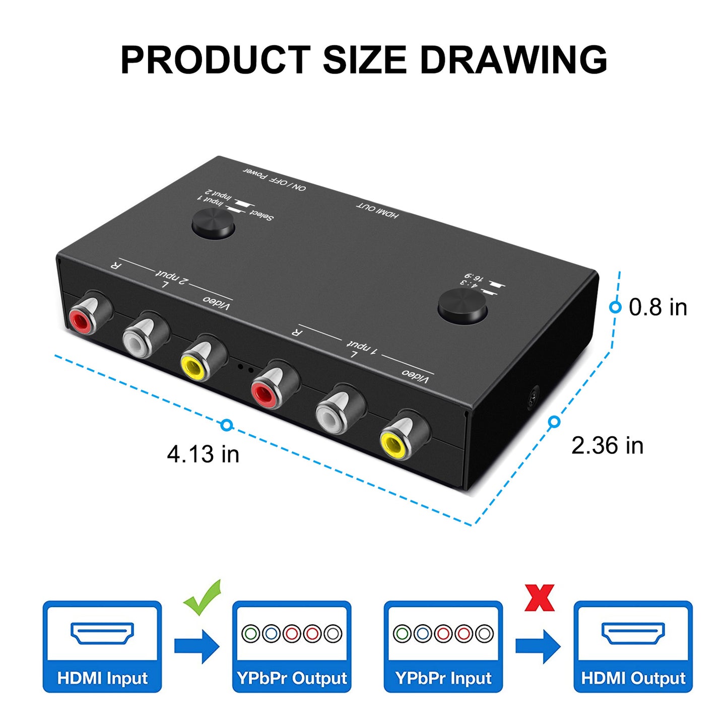Dacimora 2 RCA zu HDMI, Dual RCA zu HDMI Adapter Konverter, unterstützt 720P/1080P (30HZ/60HZ) Kompatibel mit WII, N64, PS1, PS2, PS3, VHS, VCR DVD Player