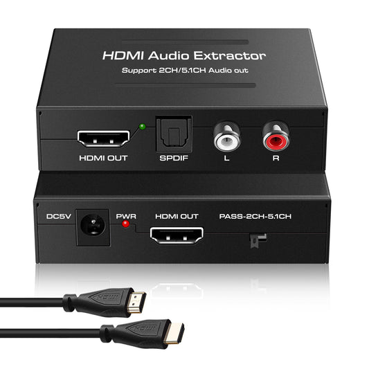 Dacimora HDMI Audio Extractor,HDMI Audio Converter to 3.5mm AUX Audio/Optical 5.1 CH/4k UHD Supports HDCP Dolby Digital DTS 5.1 PCM