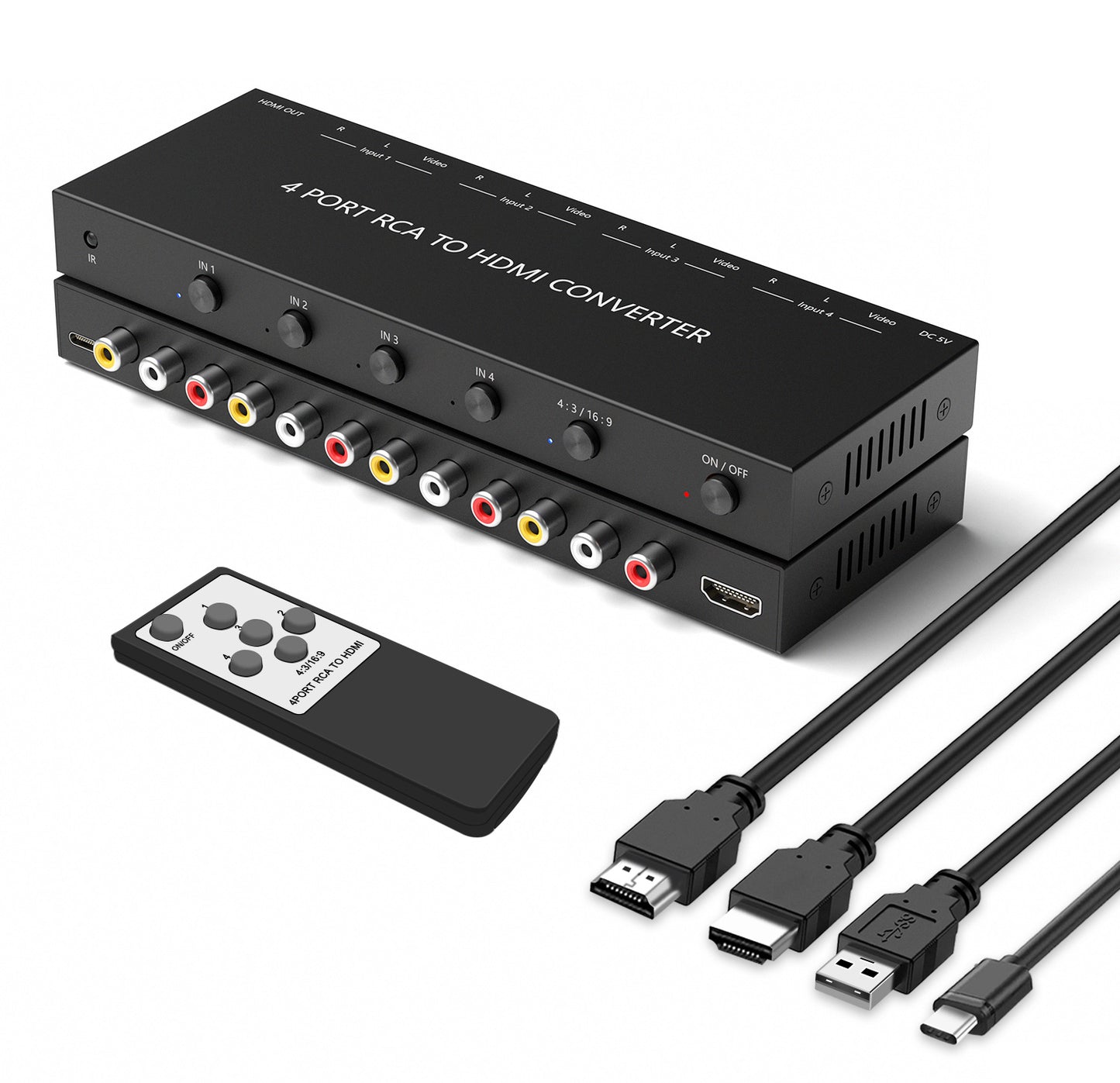 Dacimora 4 RCA to HDMI, Dual RCAto HDMI Adapter Converter,Support 740P/1080P(30HZ/60HZ) Compatible with WII, N64, PS1, PS4, PS3, VHS, VCR DVD Players