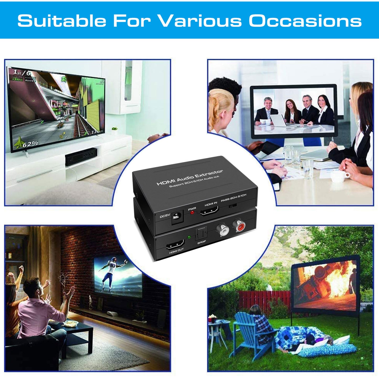 Dacimora HDMI Audio Extractor,HDMI Audio Converter to 3.5mm AUX Audio/Optical 5.1 CH/4k UHD Supports HDCP Dolby Digital DTS 5.1 PCM