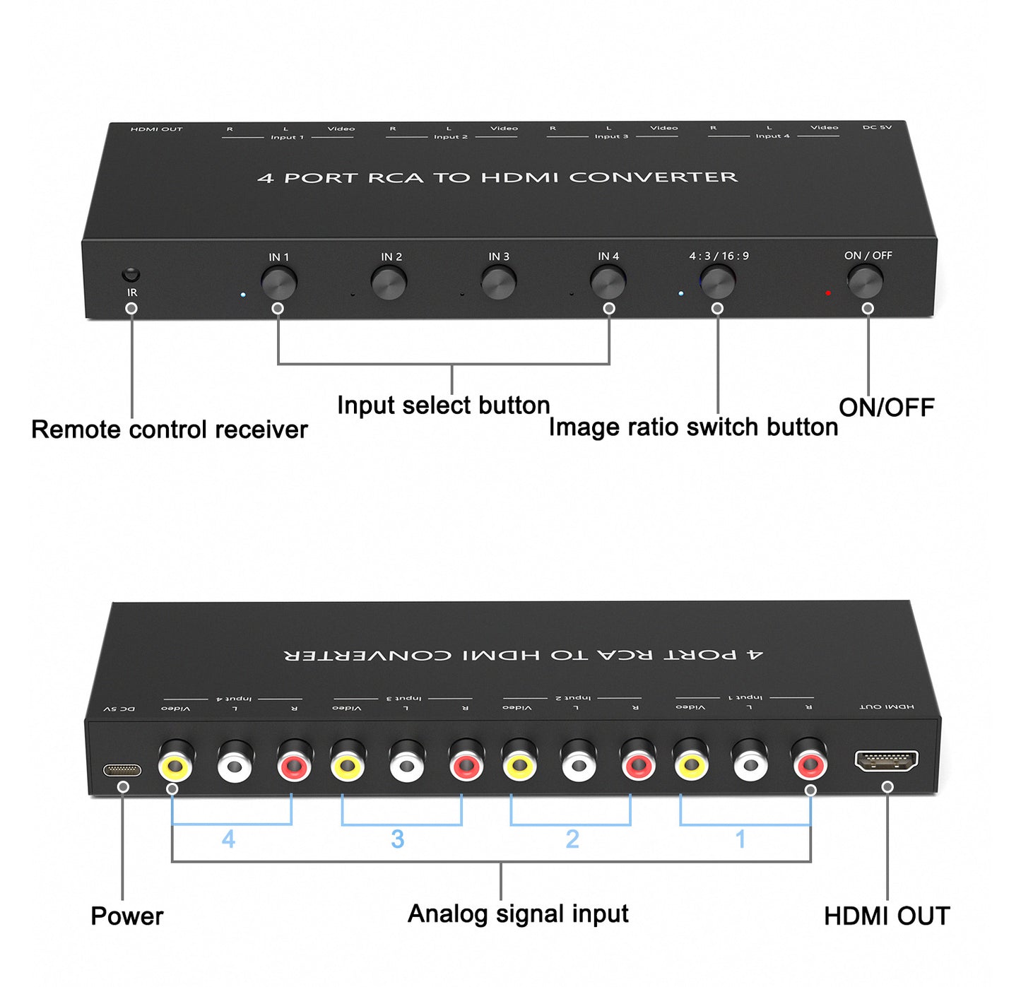 Dacimora 4 RCA to HDMI, Dual RCAto HDMI Adapter Converter,Support 740P/1080P(30HZ/60HZ) Compatible with WII, N64, PS1, PS4, PS3, VHS, VCR DVD Players