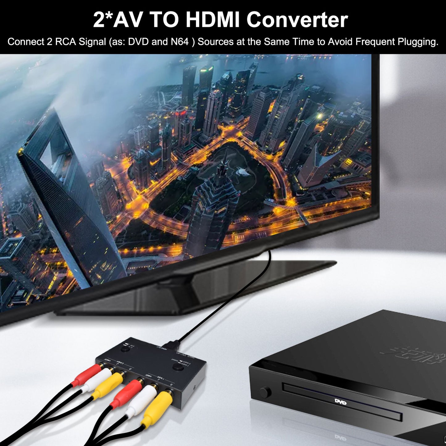 Dacimora 2 RCA zu HDMI, Dual RCA zu HDMI Adapter Konverter, unterstützt 720P/1080P (30HZ/60HZ) Kompatibel mit WII, N64, PS1, PS2, PS3, VHS, VCR DVD Player