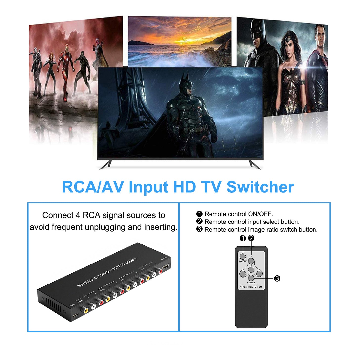 Dacimora 4 RCA to HDMI, Dual RCAto HDMI Adapter Converter,Support 740P/1080P(30HZ/60HZ) Compatible with WII, N64, PS1, PS4, PS3, VHS, VCR DVD Players