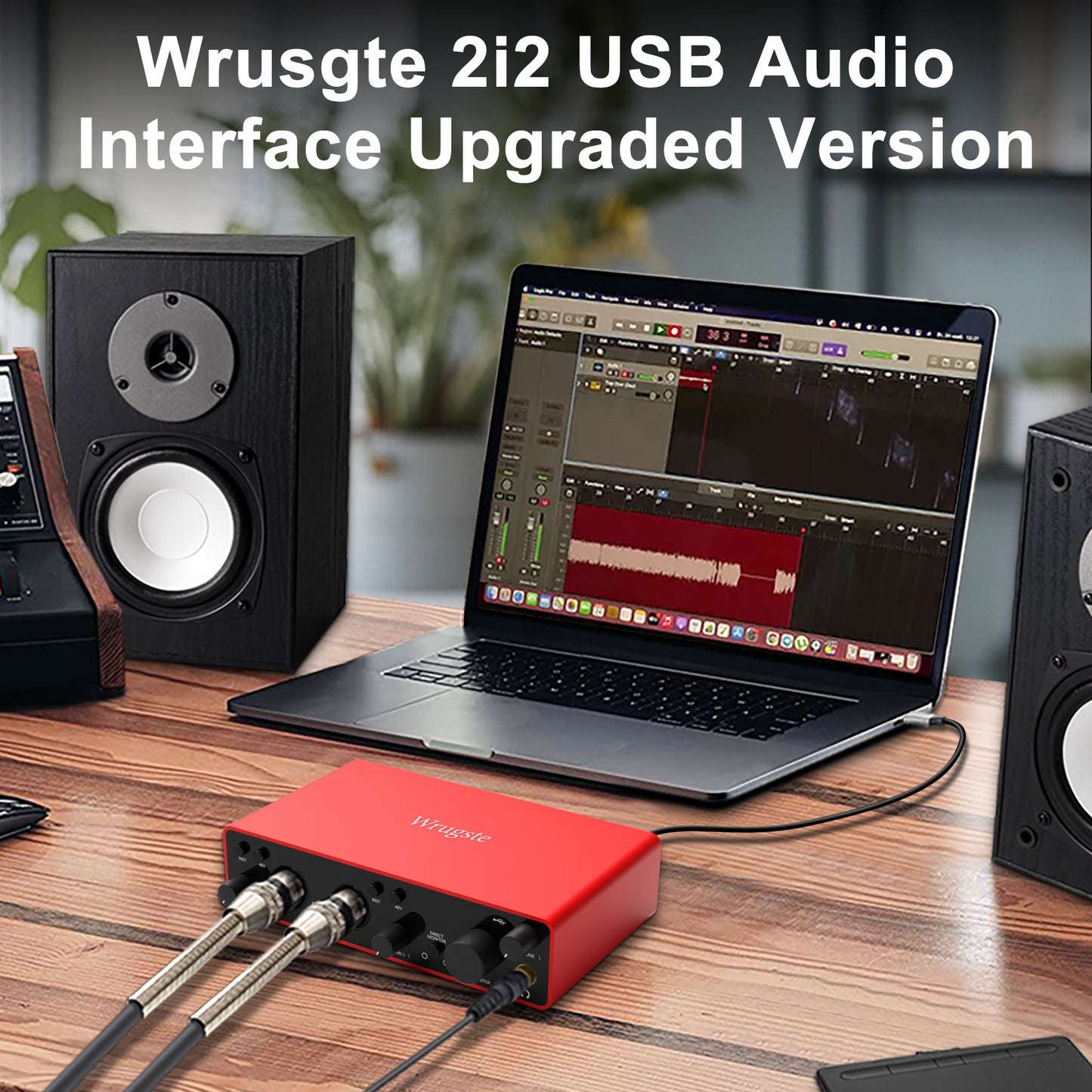 2i2 USB Audio Interface for Recording Podcasting,Streaming,Recording, Songwriting, Streaming and Podcasting,Plug and Play,Noise-Free,XLR Audio Interface (Red)
