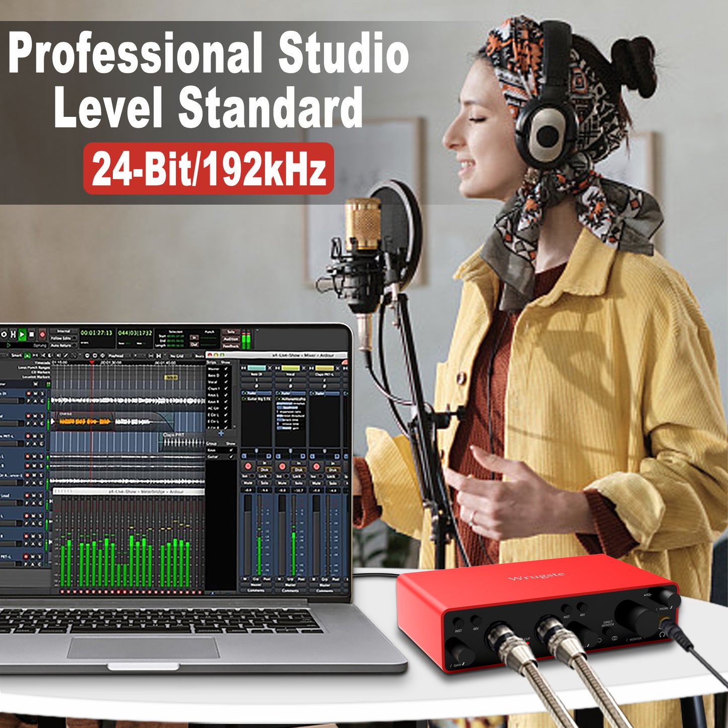 2i2 USB Audio Interface for Recording Podcasting,Streaming,Recording, Songwriting, Streaming and Podcasting,Plug and Play,Noise-Free,XLR Audio Interface (Red)
