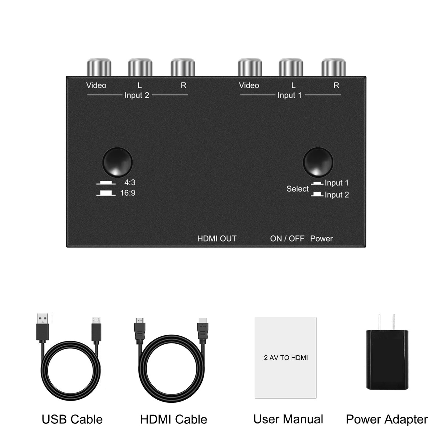 Dacimora 2 RCA zu HDMI, Dual RCA zu HDMI Adapter Konverter, unterstützt 720P/1080P (30HZ/60HZ) Kompatibel mit WII, N64, PS1, PS2, PS3, VHS, VCR DVD Player