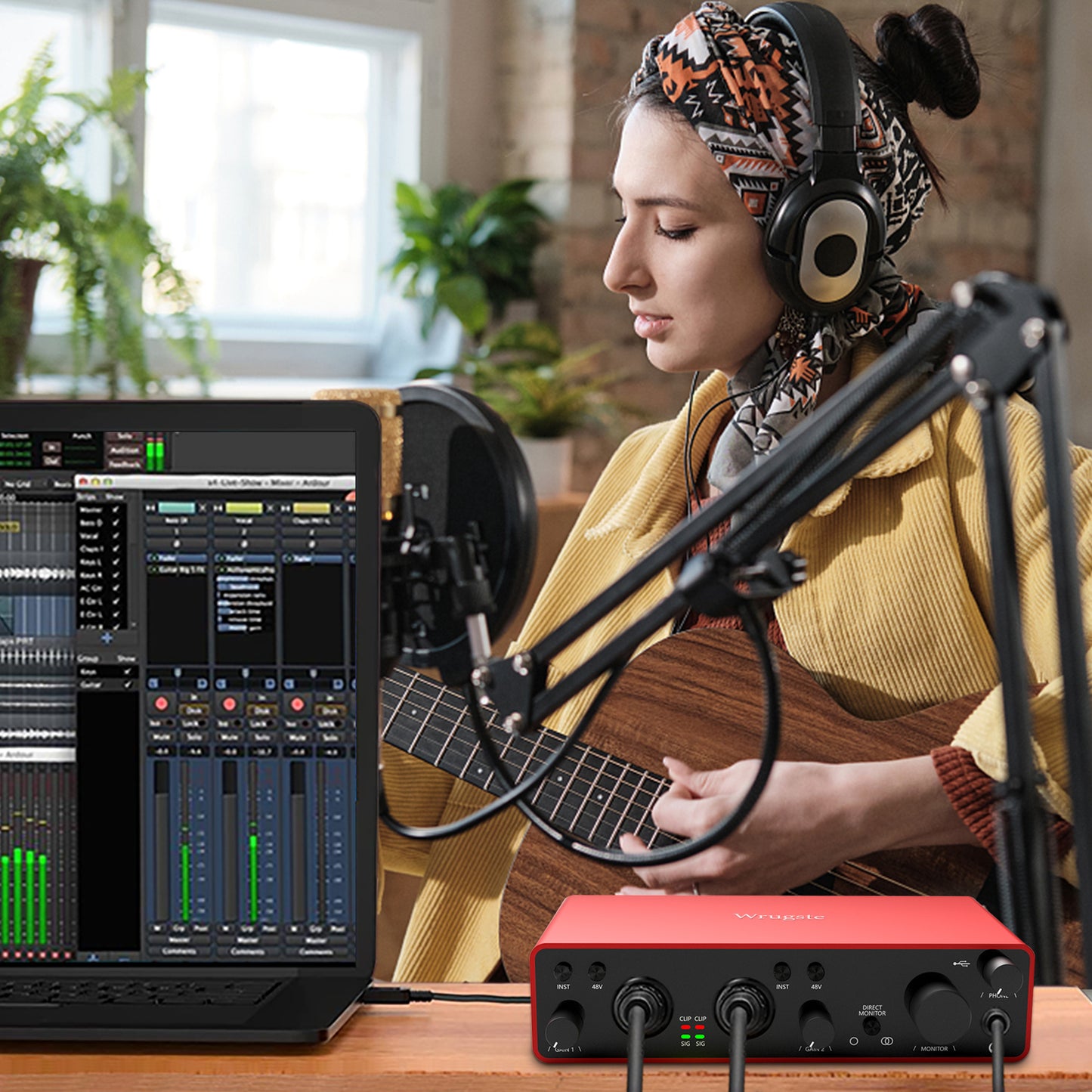 2i2 USB Audio Interface for Recording Podcasting,Streaming,Recording, Songwriting, Streaming and Podcasting,Plug and Play,Noise-Free,XLR Audio Interface (Red)
