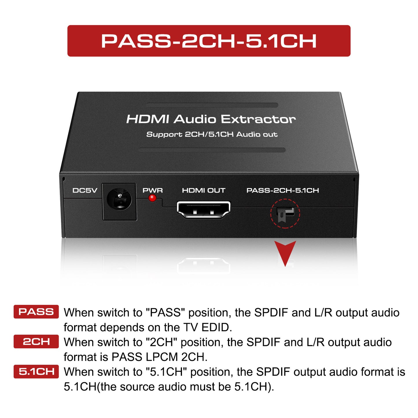 Dacimora HDMI Audio Extractor,HDMI Audio Converter to 3.5mm AUX Audio/Optical 5.1 CH/4k UHD Supports HDCP Dolby Digital DTS 5.1 PCM